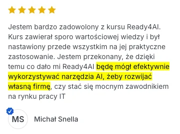 Opinia uczestnika programu Ready 4 AI 8